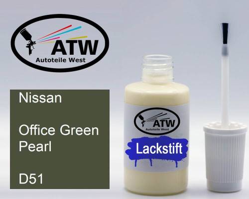 Nissan, Office Green Pearl, D51: 20ml Lackstift, von ATW Autoteile West.